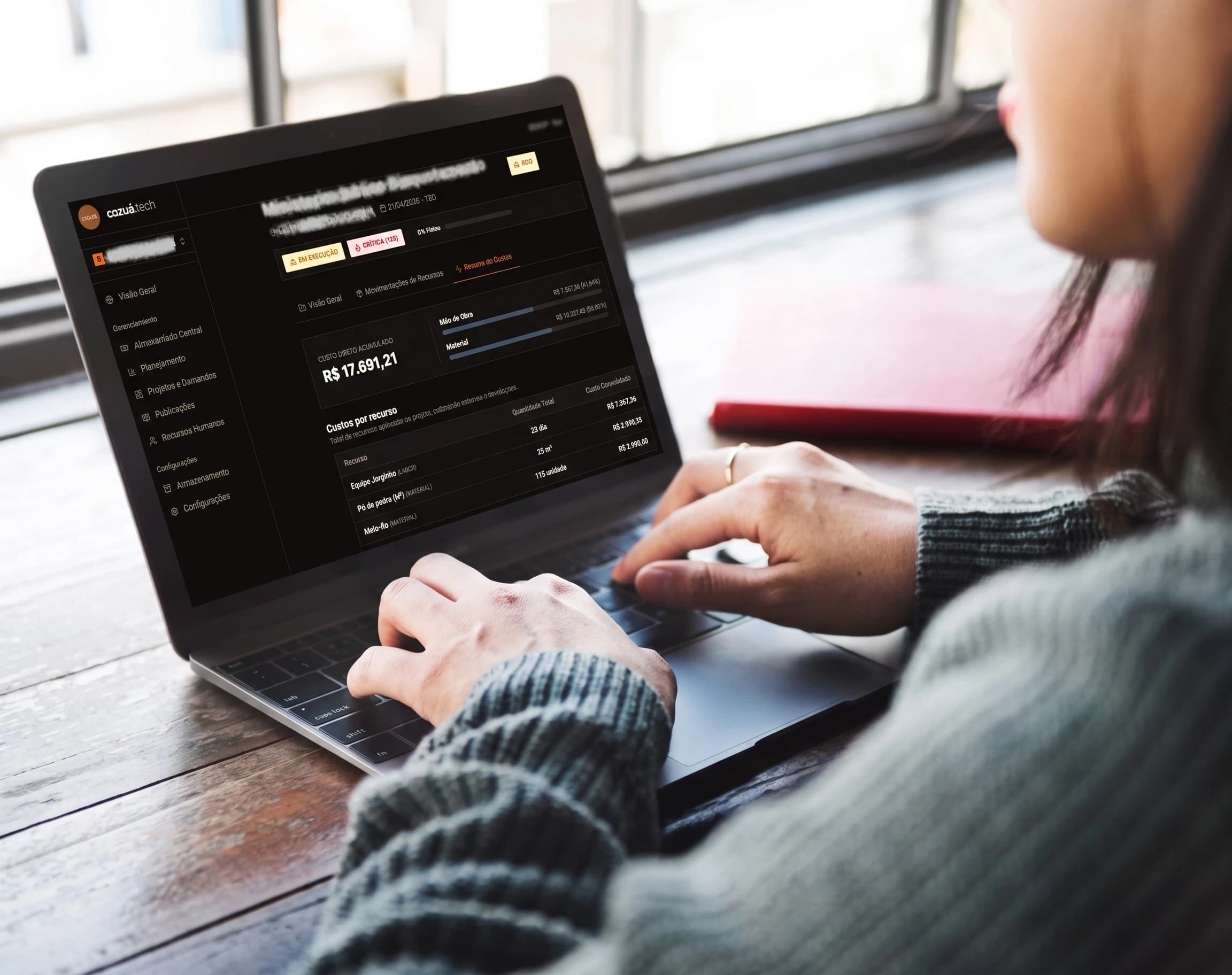 Interface do Sistema Cazuá - Dashboard de monitoramento de obras